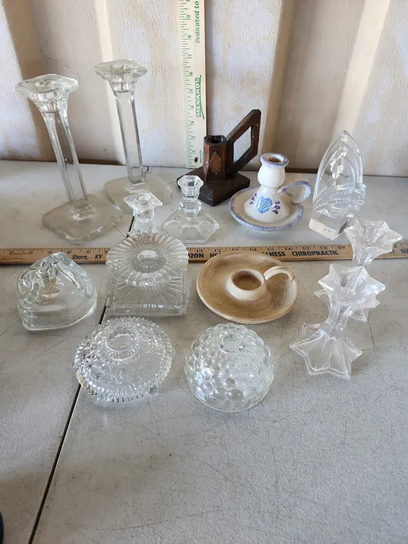 Assorted Vintage Candle Stick Holders-Mikasa, Inncrystal, Pottery, Wood, Etc.