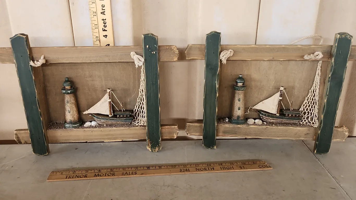 2 Sailboat Wood Wall Decor, Some Damage 14.5"X11"