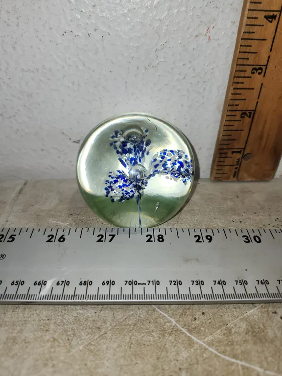 Hand Crafted Glass Flower Paperweight 2.5"X2" Hairline Crack