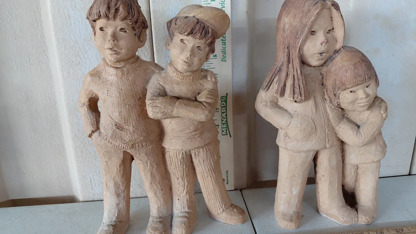 Vintage Resin Lee Bortin Children Sculptures, 1 Has Been Repaired