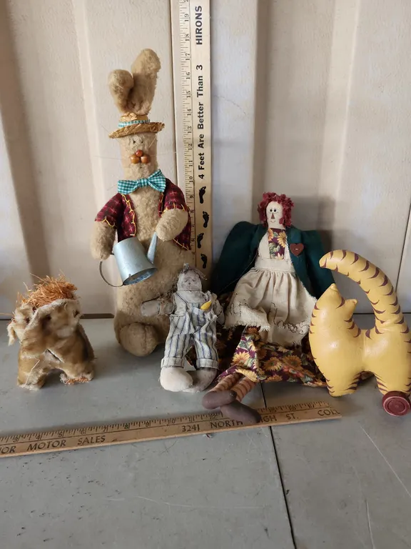 Antique Elephant (Damaged), Weighted Rabbit, Rag Doll, Etc.