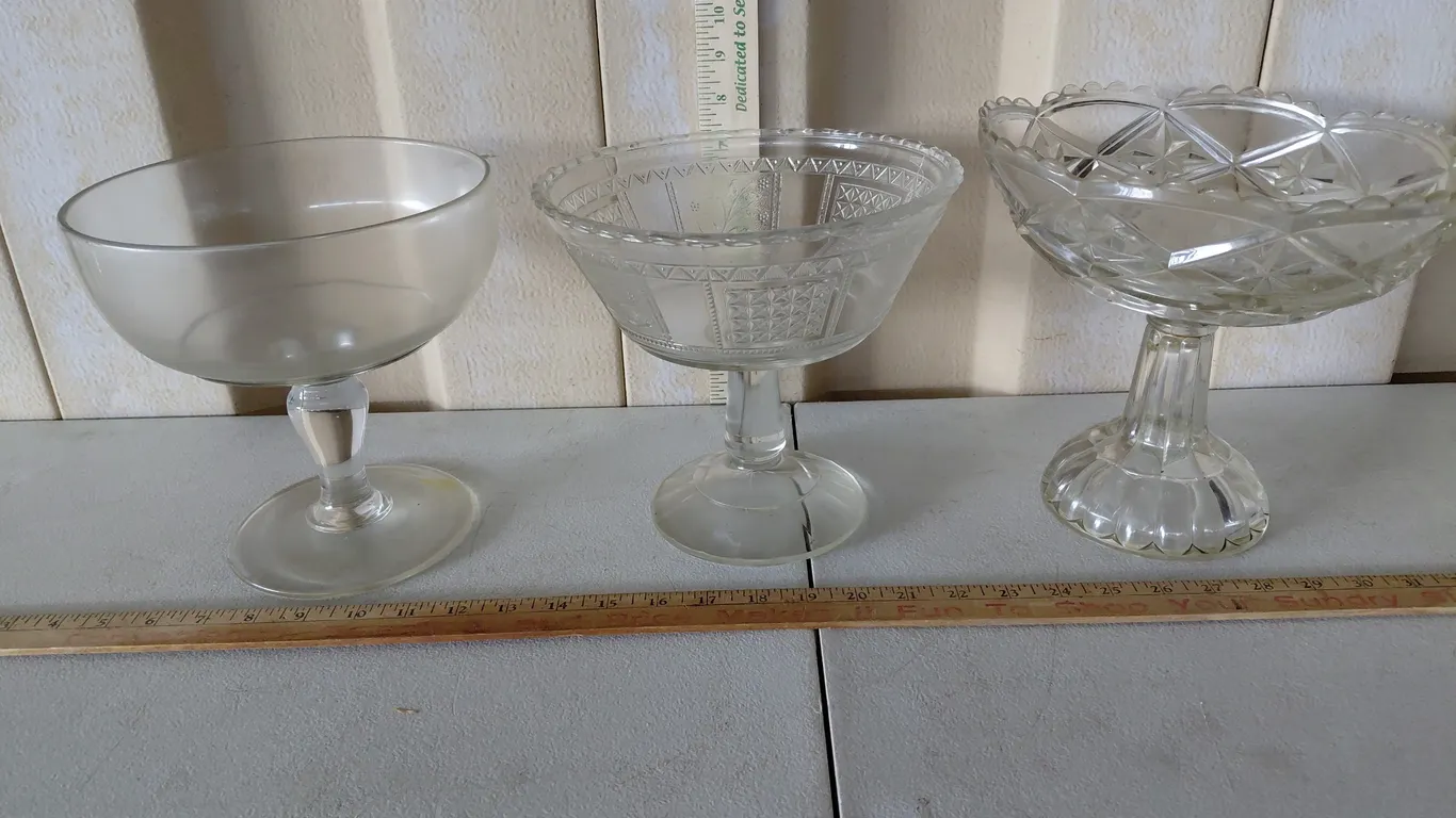 3 Vintage Clear Glass Compotes