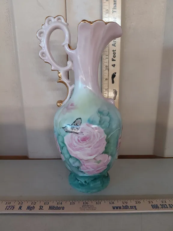 Vintage Hand Painted Pitcher 13.5" Tall