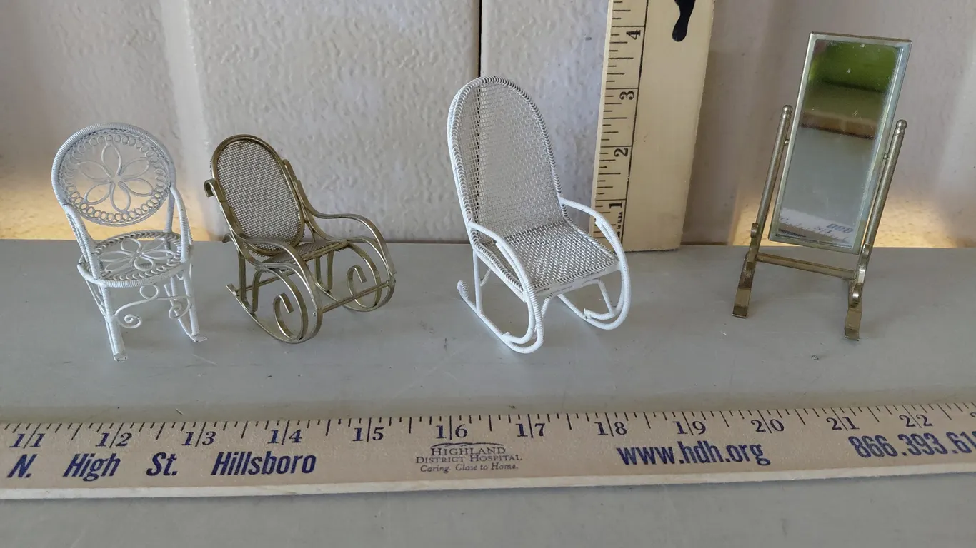 Vintage Metal Doll Chairs & Mirror