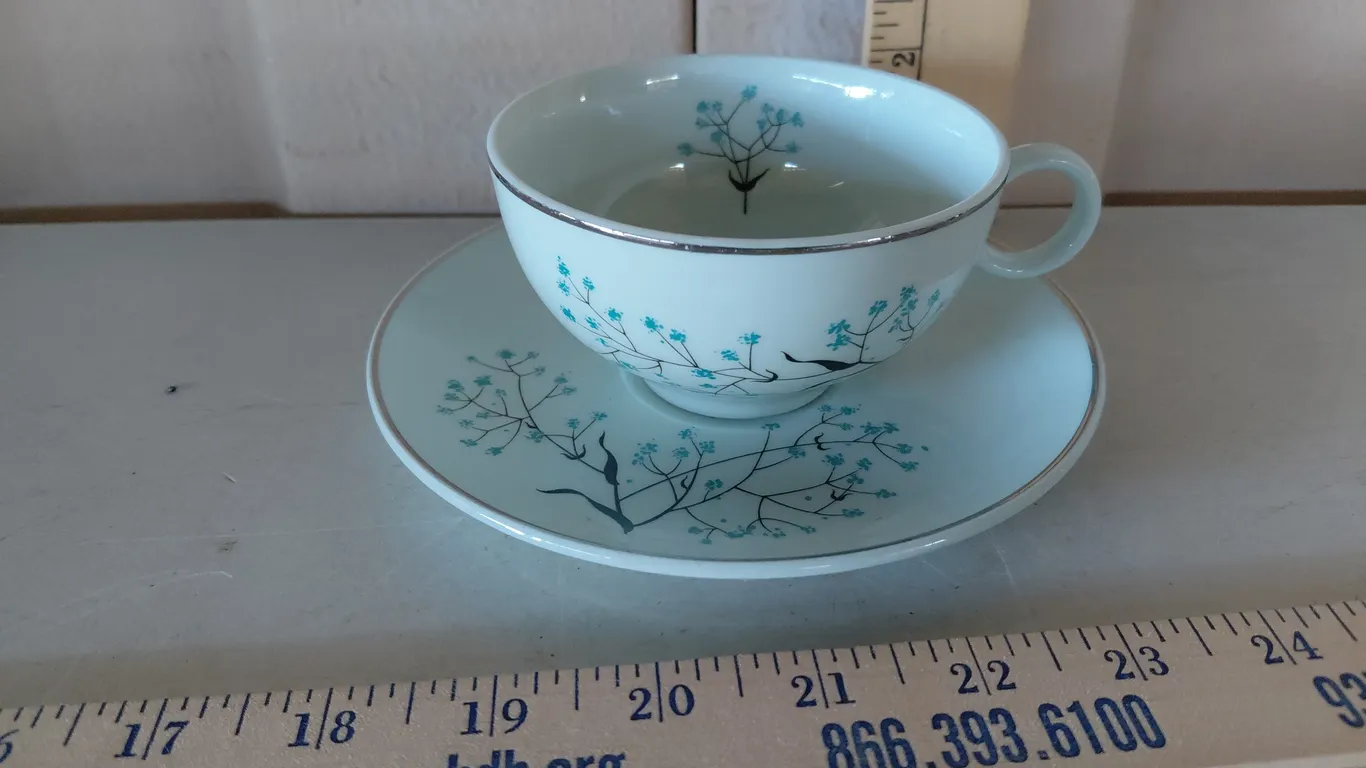 Vintage Universal Potteries Ballerina Mist W/Baby's Breath Flower Cup & Saucer