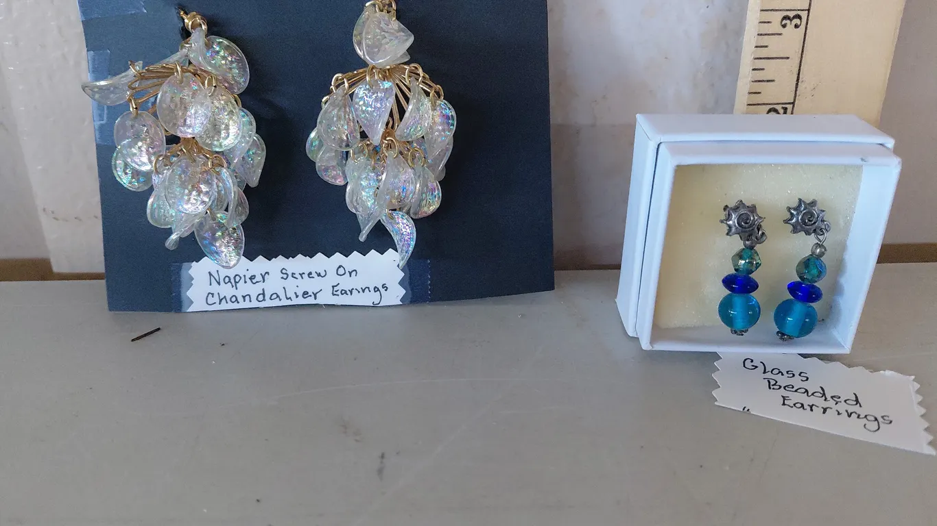 Vintage Napier Screw On Chandelier & Glass Beaded Pierced Earrings