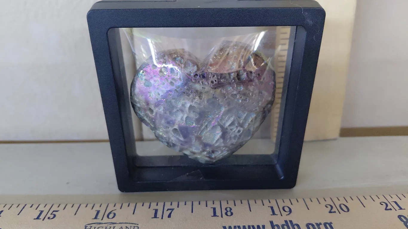 Plated Sphalerite Quartz Heart Shaped W/Display