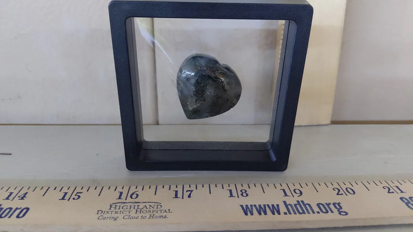 Dark Green Serpentine Heart Shaped Stone W/Display