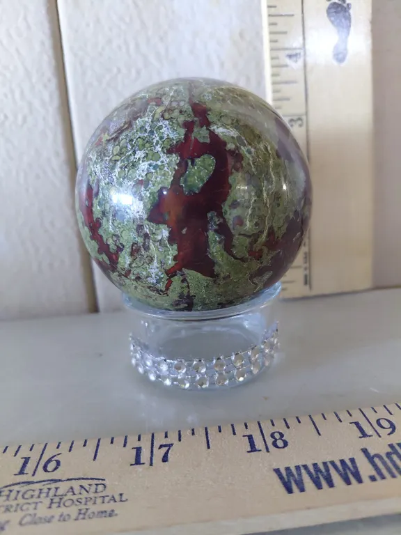 Dragons Blood Jasper Sphere W/Glass Base