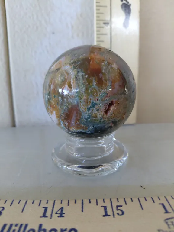 Orbicular Ocean Jasper Sphere W/Plastic Base