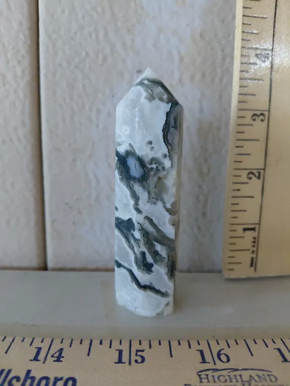 Natural Moss Agate Tower Point Crystal 3.75" Tall