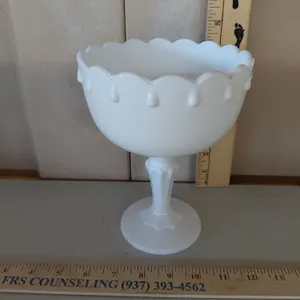 Vintage Indiana Glass Teardrop Milk Glass Pedestal Compote 5.5"X7.5"