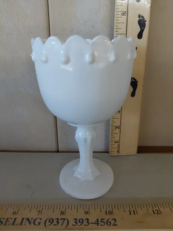 Vintage Indiana Glass Teardrop Milk Glass Pedestal Compote 4"X7"