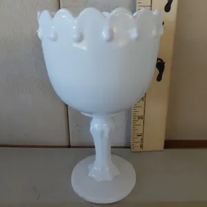 Vintage Indiana Glass Teardrop Milk Glass Pedestal Compote 4"X7"