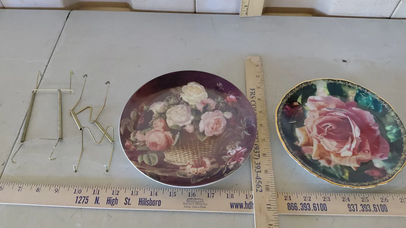 2 Vintage Rose Collector Plates-Bradford Exchange & Baum Bros