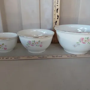 Vintage Homer Laughlin U.S.A. Virginia Rose Mixing Bowls, Biggest 10.5"X5.5" (Smaller 2 Bowls Have M