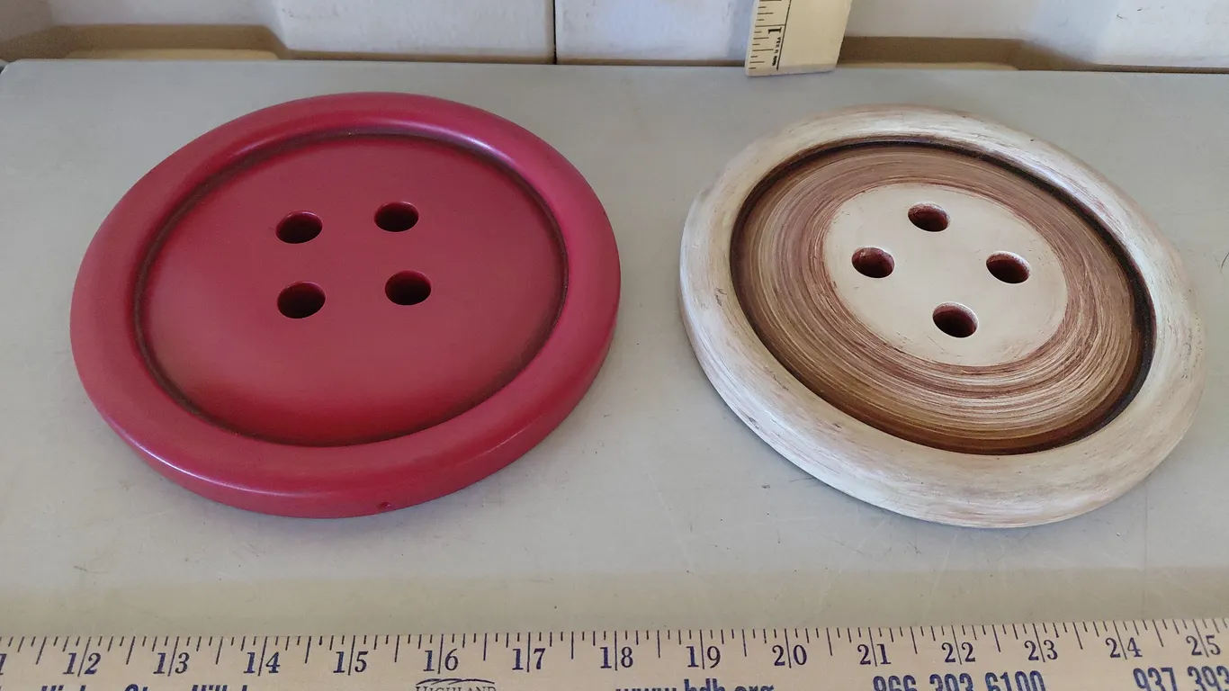 2 Large Button Wall Decor 7.75" Resin