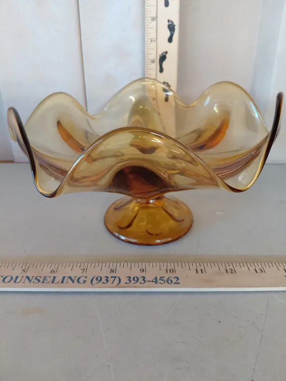Vintage Viking Glass Amber Compote/Centerpiece Bowl 9.25"X10"X5.5"