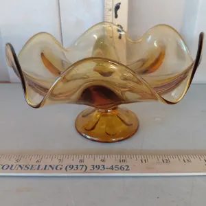 Vintage Viking Glass Amber Compote/Centerpiece Bowl 9.25"X10"X5.5"
