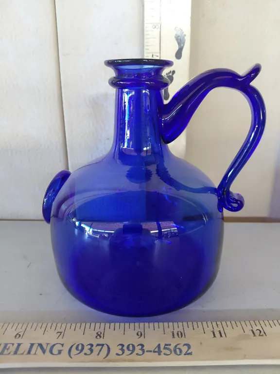 Hand Blown Cobalt Blue Glass Orion Bottle 7" Tall