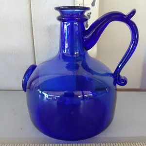 Hand Blown Cobalt Blue Glass Orion Bottle 7" Tall