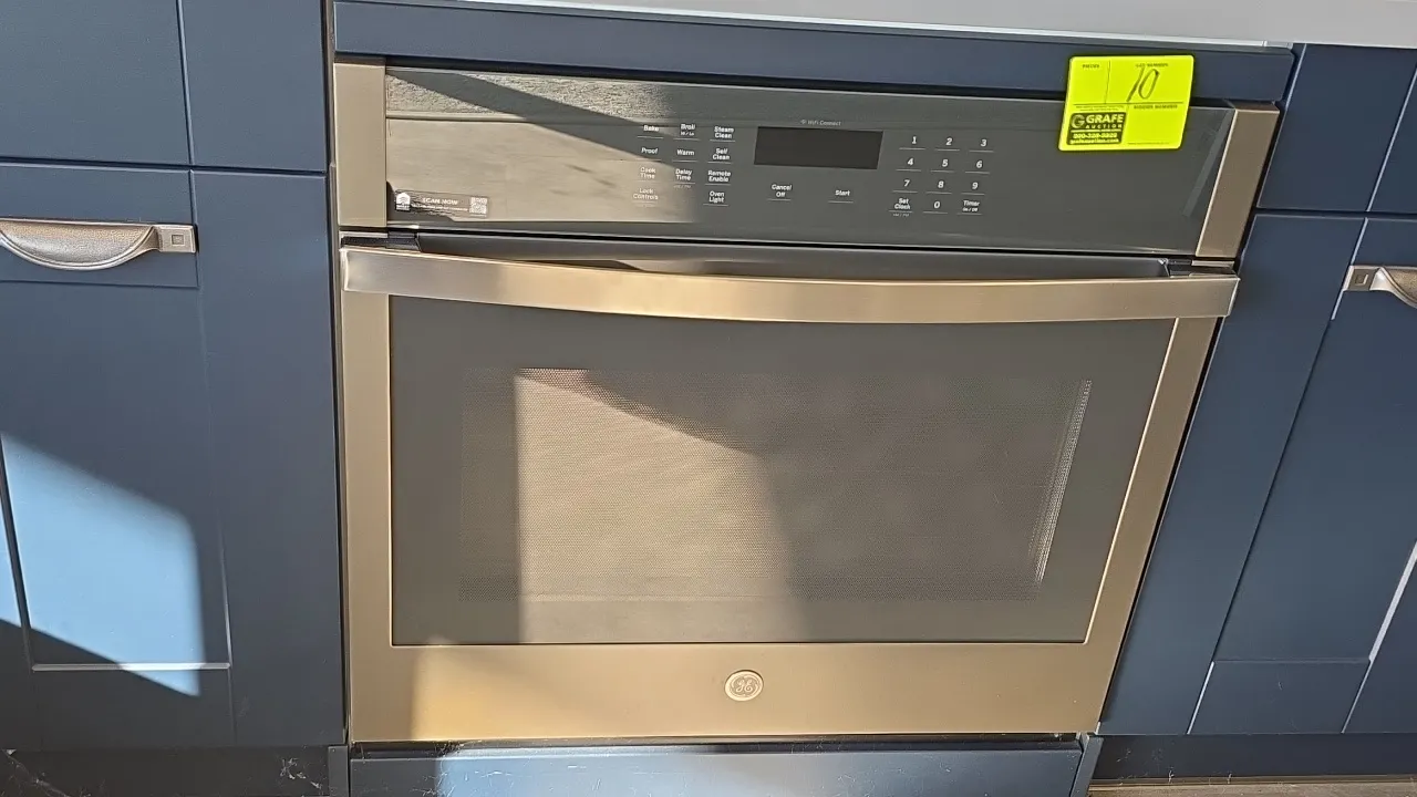 GE JTS3000EN1ES 30" built-in electric wall oven. Features stainless steel and glass door front, digital touch controls with Wi-Fi Connect, and (2) int
