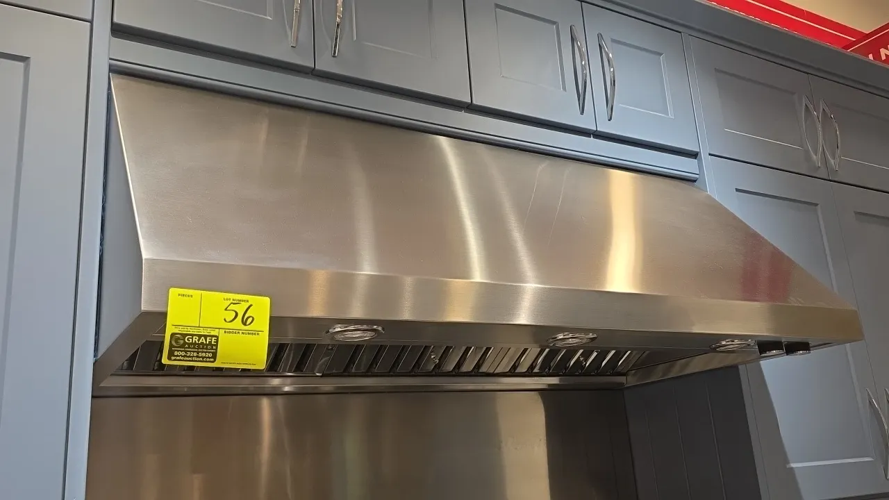 JennAir JXW9048HP4 stainless steel range hood vent. Features stainless steel baffle filters, rotary dial controls, integrated cooktop lighting, and du