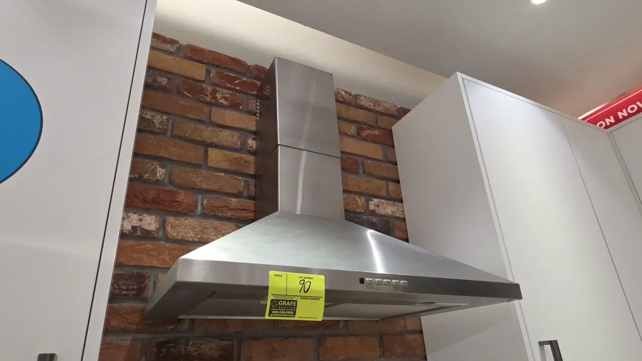 General Electric JVW5301SJ1SS stainless steel range hood vent. Features 3-speed fan controls with boost, dual surface lights, mesh grease filters, and
