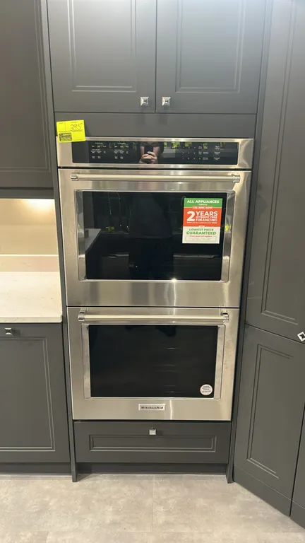 KitchenAid KOED530PSS00 30" double wall oven. Features stainless steel exterior, blue porcelain interior, Air Fry mode, convection cooking, digital to