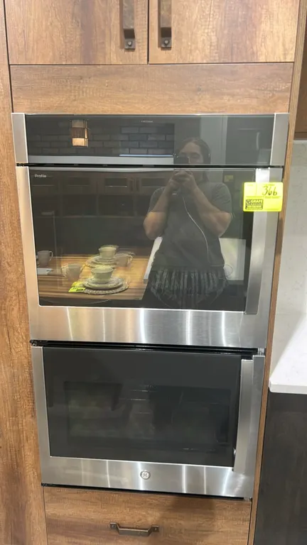 GE Profile PTD700LSN1SS 30" smart built-in convection double wall oven. Features stainless steel finish, left-swing doors with glass viewing windows,