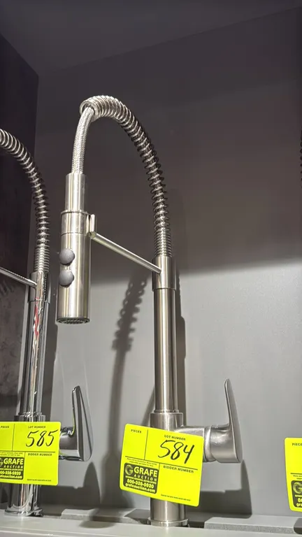 Mekong FA.PAI.01.007 pull-out kitchen faucet. Features brushed nickel finish, high-arc flexible spring spout, dual-function pull-out spray wand, and s