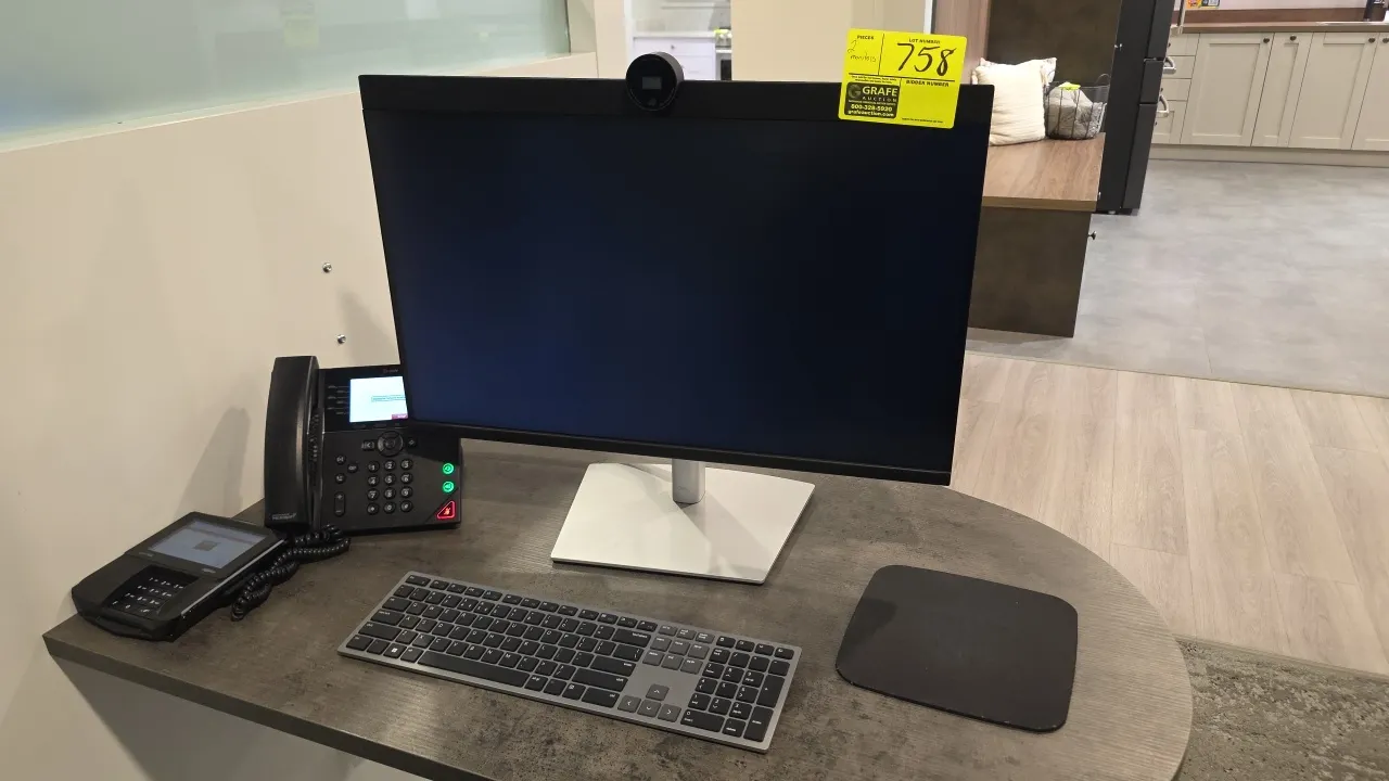 Dell P2724DEB video conferencing monitors. Features integrated pop-up webcams, adjustable stands, and DisplayPort and HDMI connectivity. Includes (1)