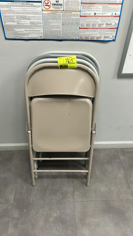 Metal folding chairs. Features folding metal frames and contoured seats in assorted finishes.