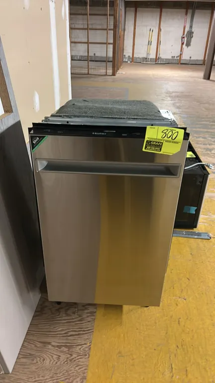 Haier GDT225SSL0SS built-in dishwasher. Features stainless steel finish, integrated pocket handle, and top control panel. Electrical: 120V, 1-Phase.