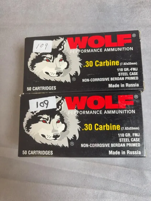 (2) 50 Round Boxes of Wolf 30 Carbine 110 Gr. FMJ