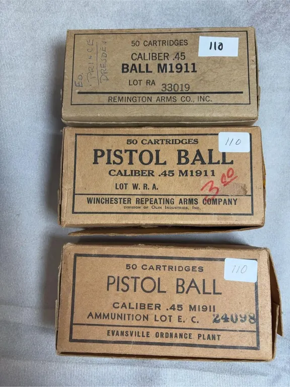 (3) 50 Round Boxes of M1911 45 Auto - Remington, Winchester & Evansville Ordinance Plant