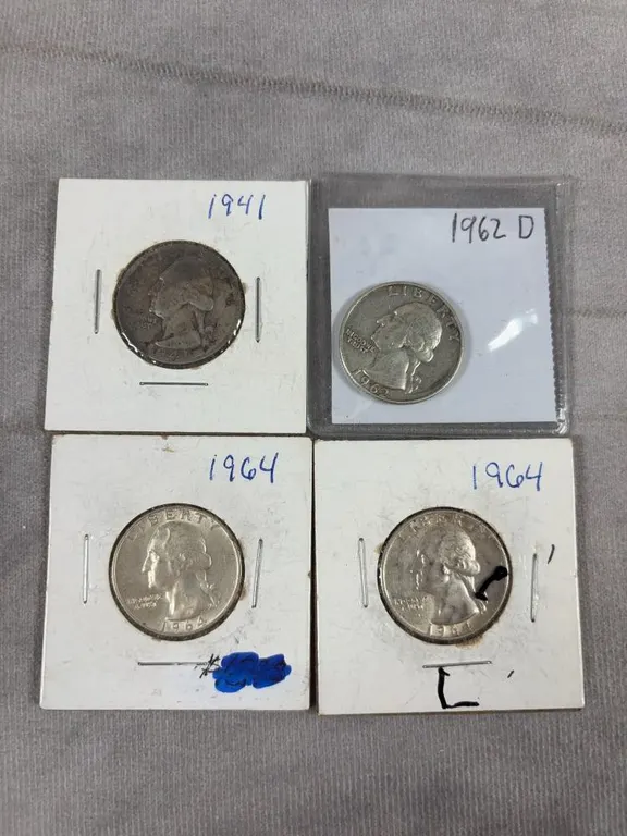 1941, 1962, (2) 1964 Washington Quarters 90% Silver