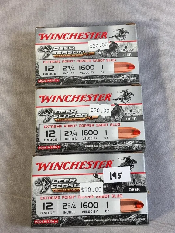 (3) 5 Round Boxes of Winchester Deer Season 12 GA 2 3/4 in. Copper Sabot Slugs