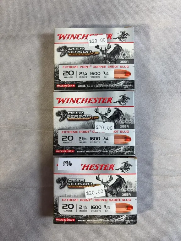 (3) 5 Round Boxes of Winchester Deer Season 20 GA 2 3/4 in. Copper Sabot Slugs