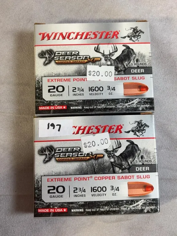 (2) 5 Round Boxes of Winchester Deer Season 20 GA 2 3/4 in. Copper Sabot Slugs