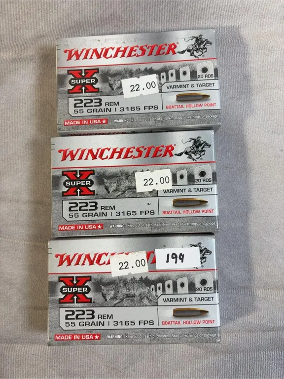 (3) 20 Round Boxes of Winchester 223 55 Gr. Boat Tail Hollow Point