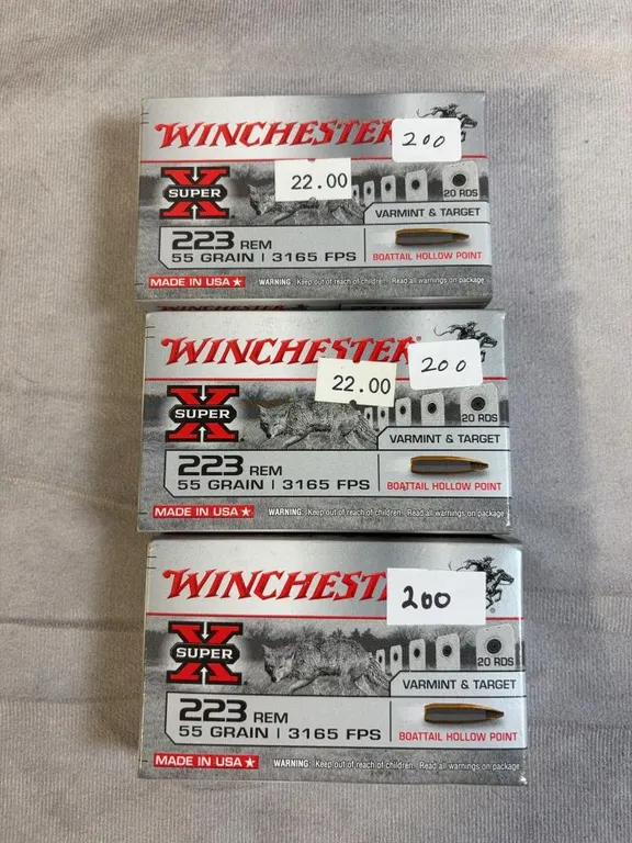 (3) 20 Round Boxes of Winchester 223 55 Gr. Boat Tail Hollow Point