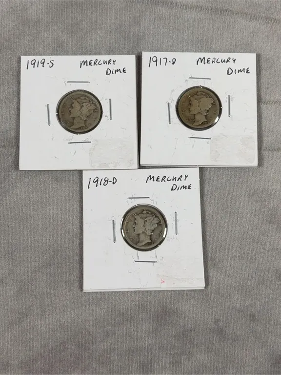 1917-D, 1918-D, 1919S Mercury Dimes 90% Silver