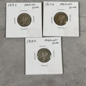 1917-D, 1918-D, 1919S Mercury Dimes 90% Silver