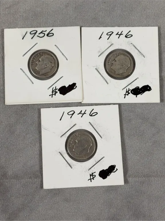 (2) 1946, (1) 1956 Roosevelt Dimes 90% Silver