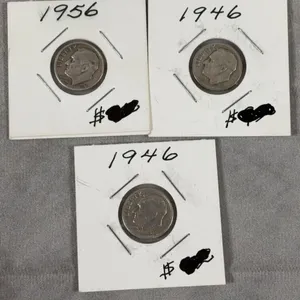 (2) 1946, (1) 1956 Roosevelt Dimes 90% Silver