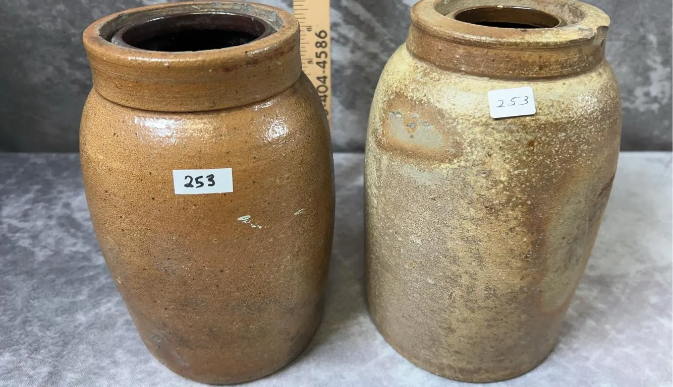 (2) Wax Sealer Jars in good conditon with a few chips around the seals. Circa 1870-1890