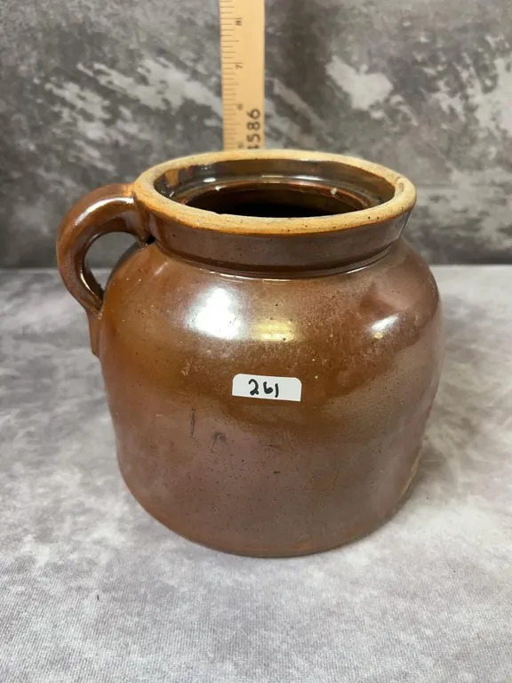 (2) Quart Light Brown Glaze Bean Pot. Excellent condition. No cracks or chips. Possible RRP. Circa 1850-1890