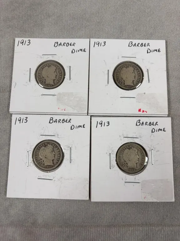 (4) 1913 Barber Dimes 90% Silver