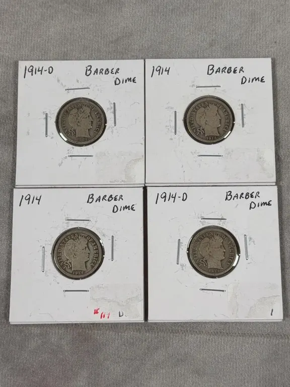 (4) 1914 Barber Dimes 90% Silver